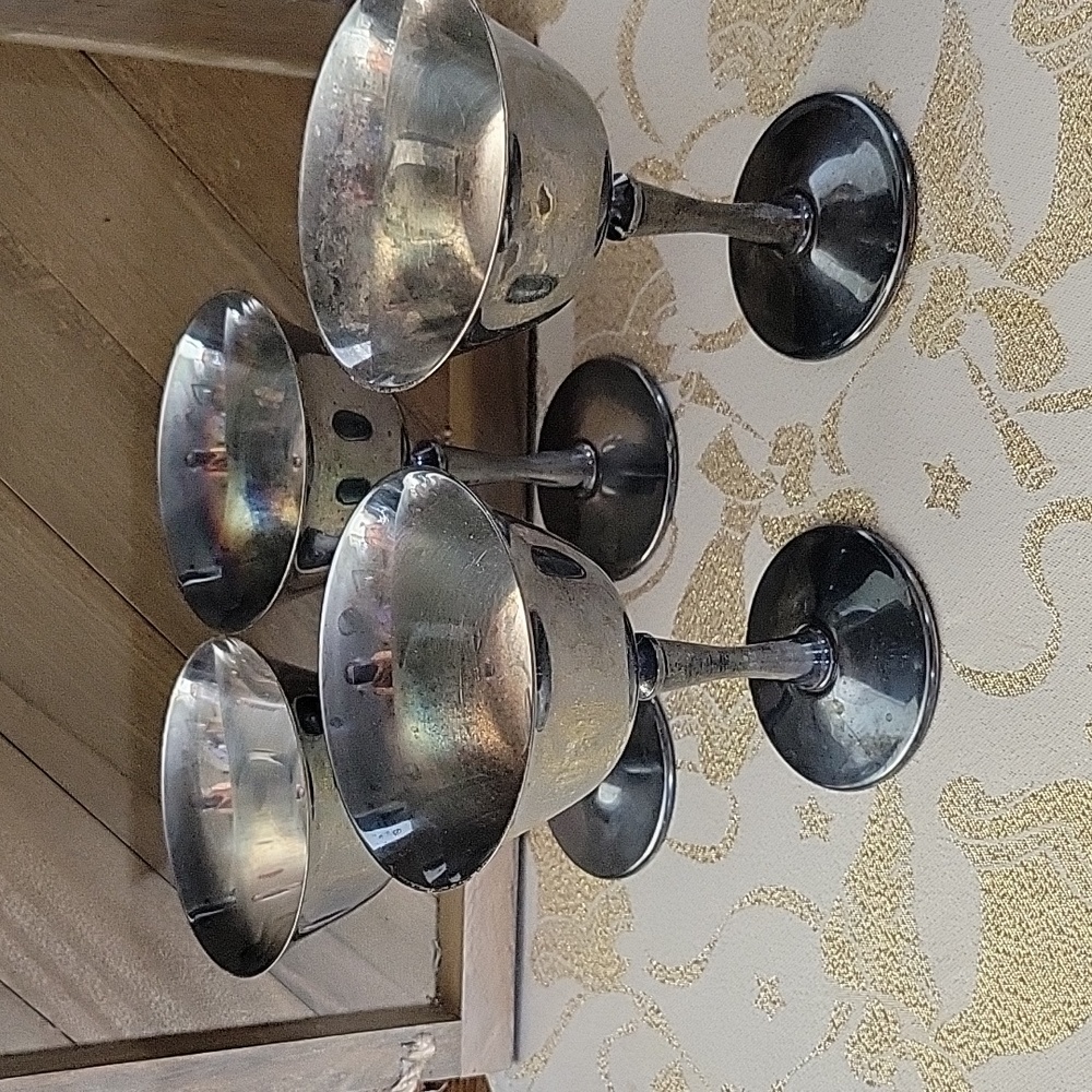 4 Vintage Patina Silver-plated EL de Uberti Italy Champagne Dessert Goblets
